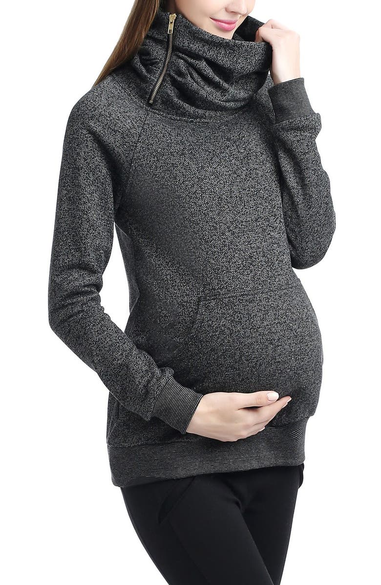 Kimi and Kai 'Thea' Zip Collar Maternity Sweatshirt, Alternate, color, Black