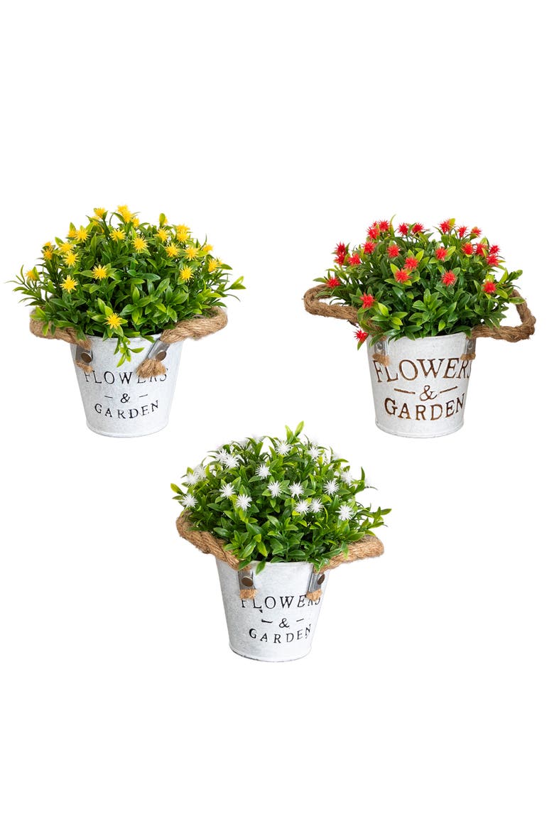 8-in Artificial Flowering Plant in Rustic Flowers & Garden Planter - Set of 3, Main, color, Assortment 2