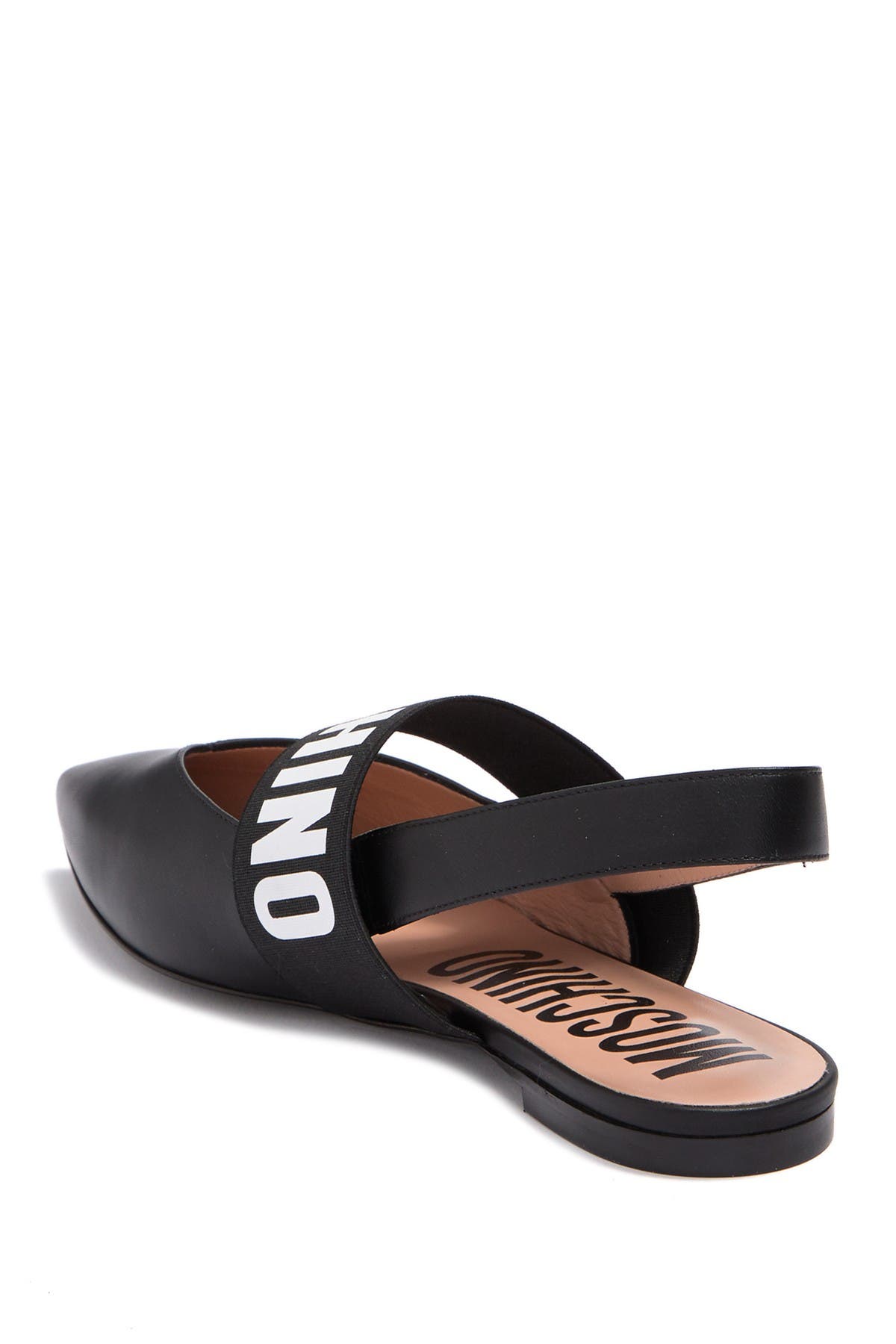 Moschino Logo Leather Pointed Toe Slingback Flat, Alternate, color, 