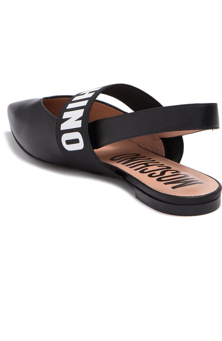 Moschino Logo Leather Pointed Toe Slingback Flat, Alternate, color,