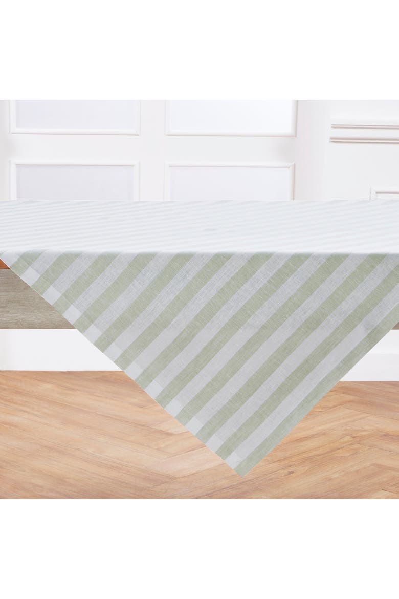 Linen Table Throw 52 x 52 Inch - Sorrento Stripe, Alternate, color, Sage and White