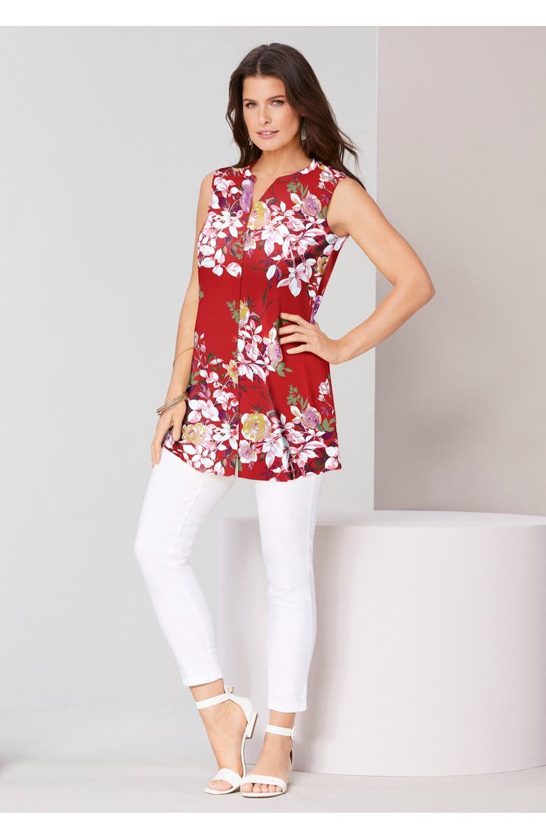 Roaman's Sleeveless Floral Big Shirt, Alternate, color, Black Floral