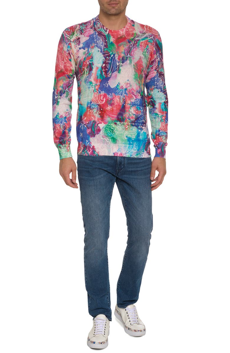 Robert Graham Night Gallery Print Cotton & Linen Crewneck Sweater, Alternate, color,