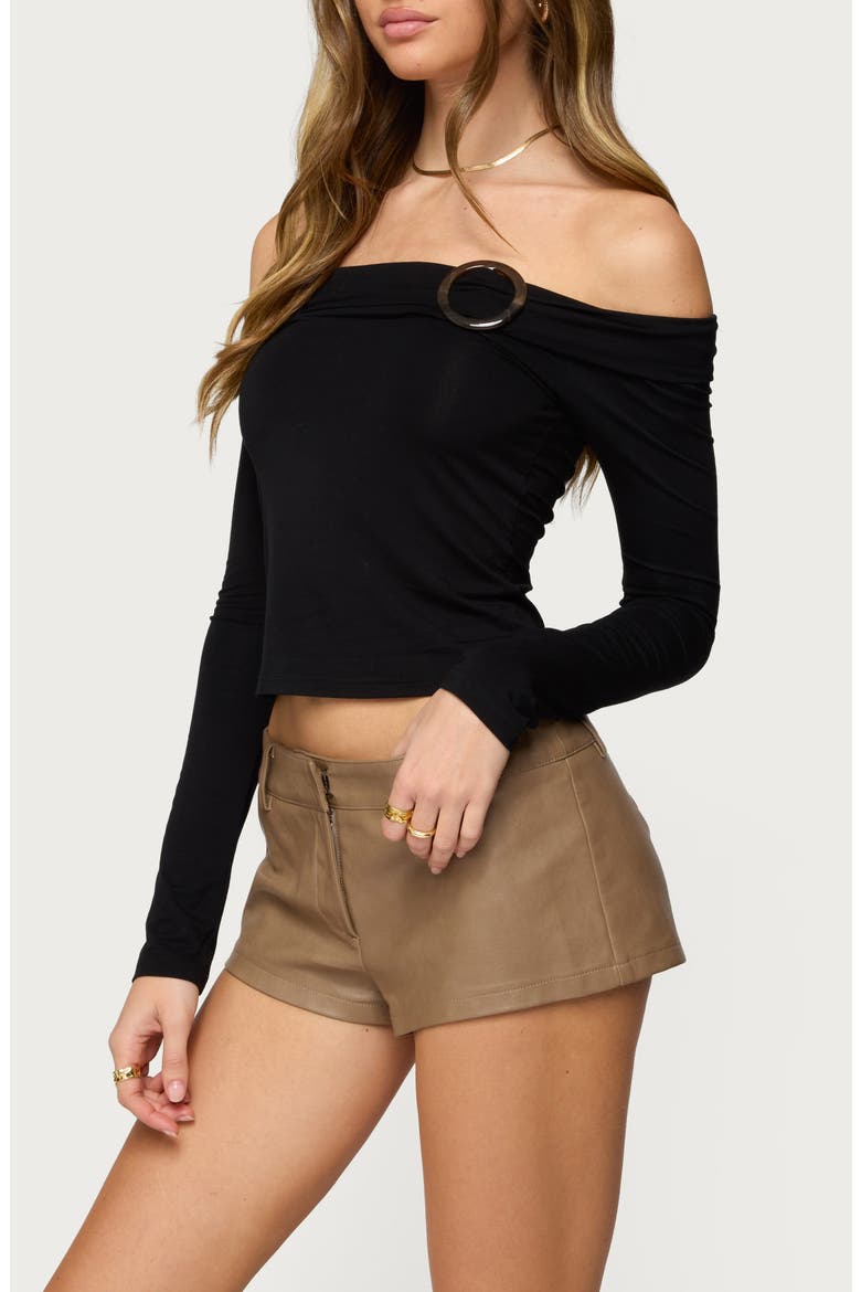 Mazi Foldover Ring Off the Shoulder Top, Alternate, color, BLACK