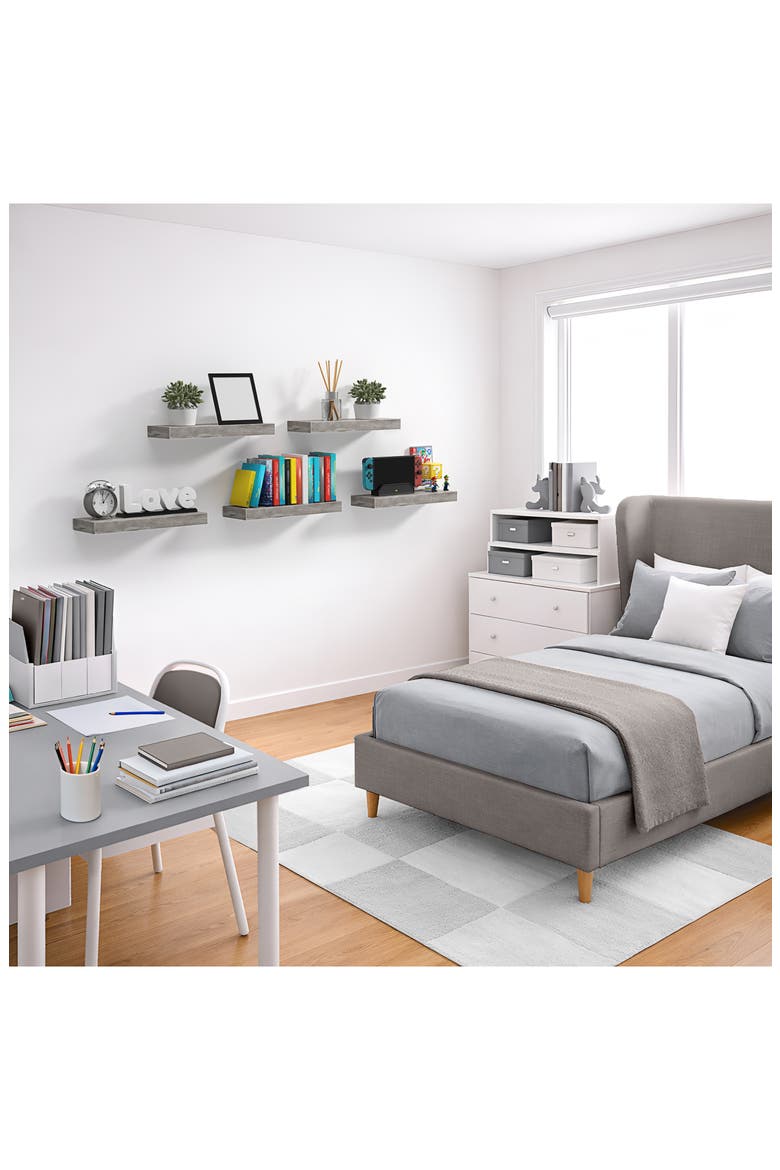 Set of 4 Floating Wall Shelves, Alternate, color, GRAY