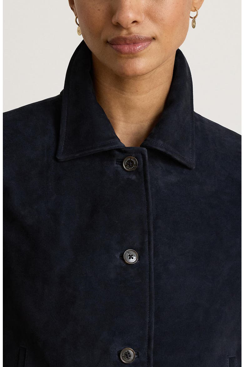 Leather Suede Button Front Jacket, Alternate, color, DARK NAVY
