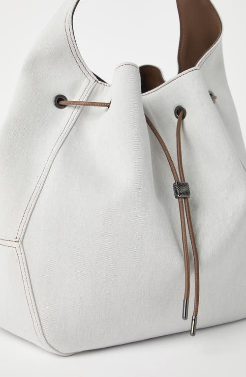 Shop Brunello Cucinelli Gabardine Bc Duo Bucket Bag In Chalk