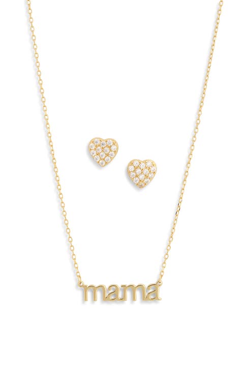 Cubic Zirconia Heart Earrings & Mama Pendant Necklace Set