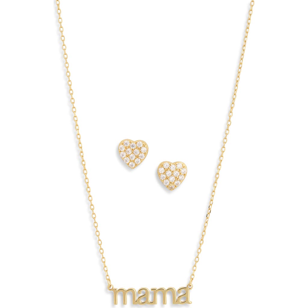 Argento Vivo Cubic Zirconia Heart Earrings & Mama Pendant Necklace Set In Gold