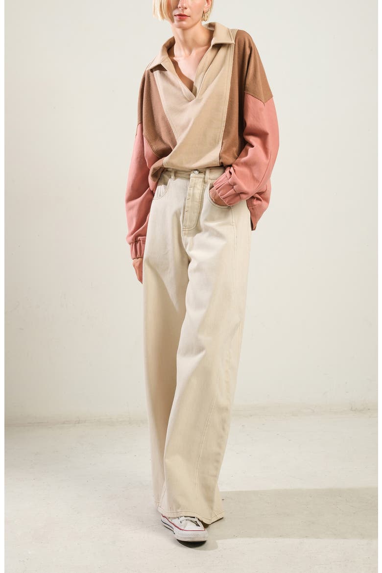 Colorblocked Spread Collar Knit Top, Alternate, color, TAUPE MULTI