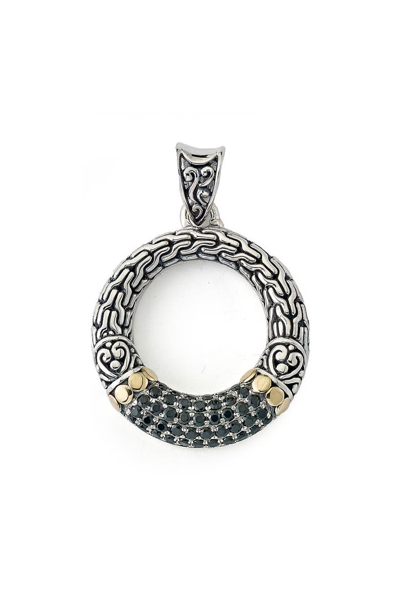 Semiprecious Stone Two-Tone Engraved Circle Pendant, Main, color, BLACK