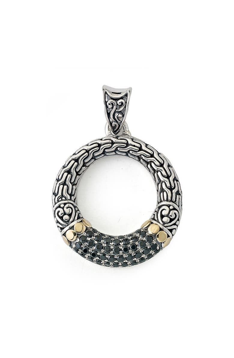 SAMUEL B. Semiprecious Stone Two-Tone Engraved Circle Pendant, Main, color, Black