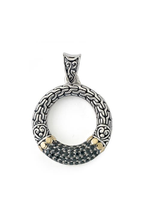 Semiprecious Stone Two-Tone Engraved Circle Pendant