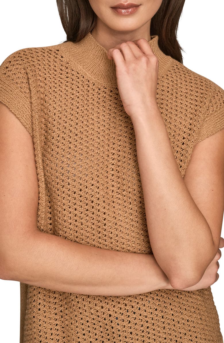 Donna Karan New York Open Stitch Cap Sleeve Sweater, Alternate, color, Fawn