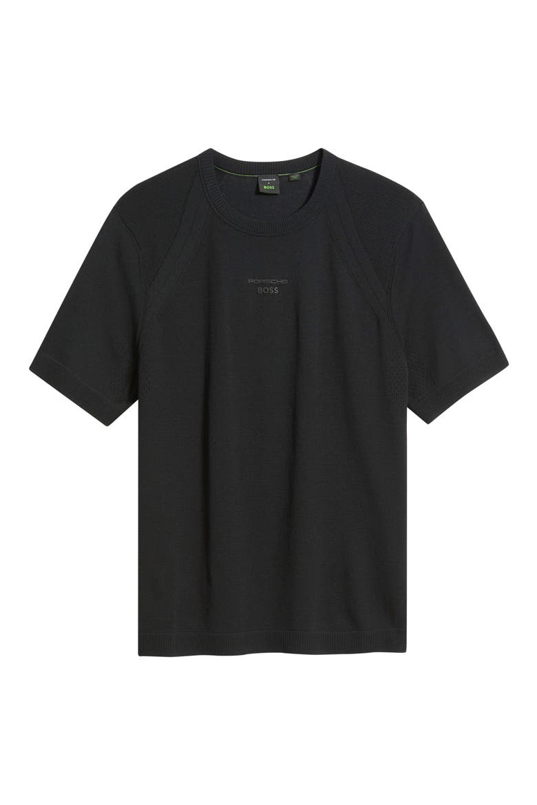 Porsche Spirit 70 Logo Short Sleeve Sweater, Alternate, color, BLACK