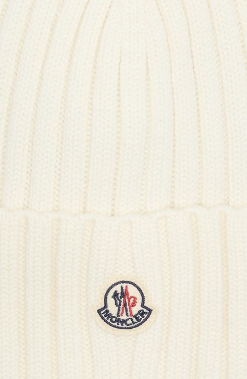 Moncler Logo Patch Rib Wool Beanie In White