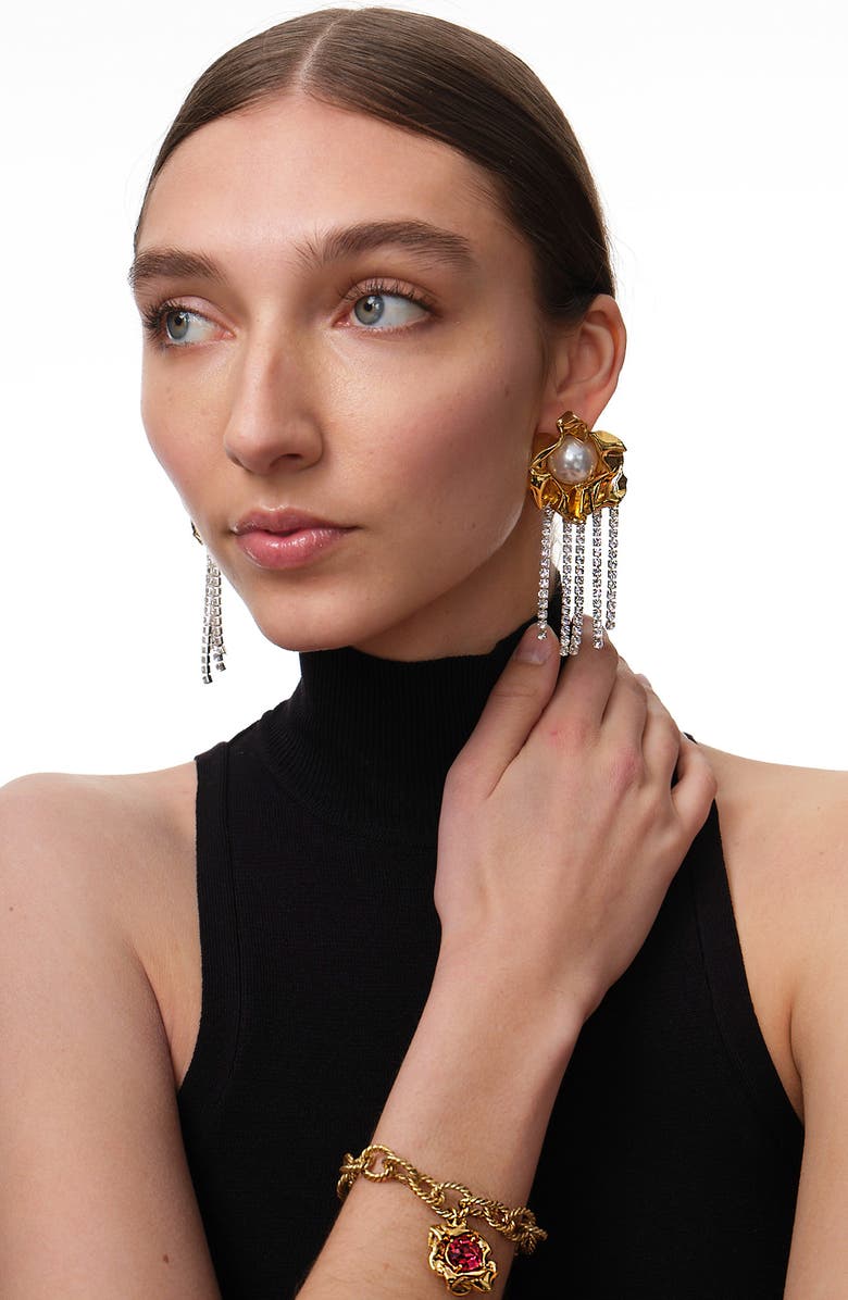 Sterling King Titania Imitation Pearl & Crystal Fringe Earrings, Alternate, color, Gold