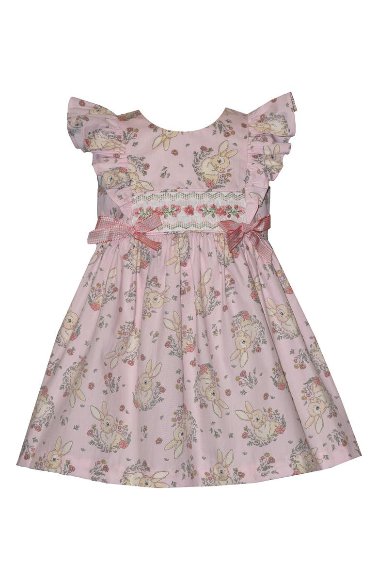 GERSON & GERSON Bunny Smocked Dress, Main, color, Pink