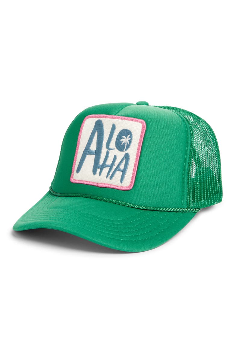 Aloha Patch Trucker Hat, Main, color, GREEN