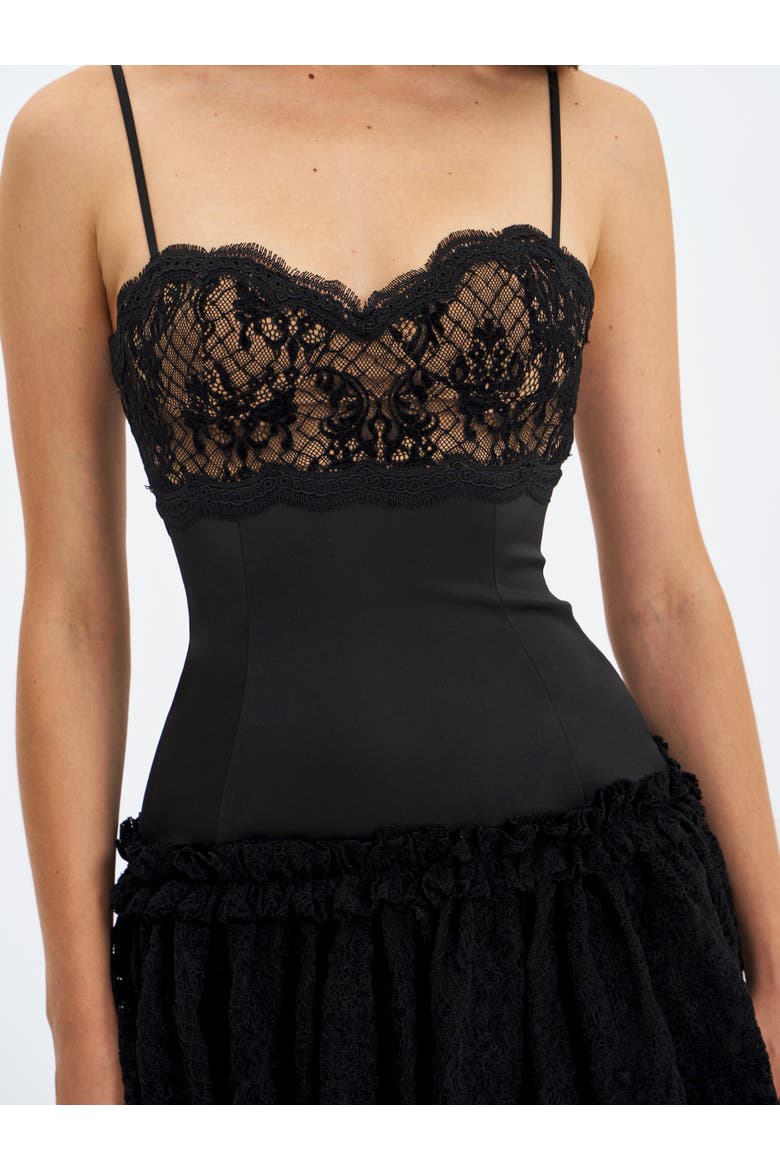 Umra Contrast Lace Sweetheart Gathered Mini Dress, Alternate, color, Black
