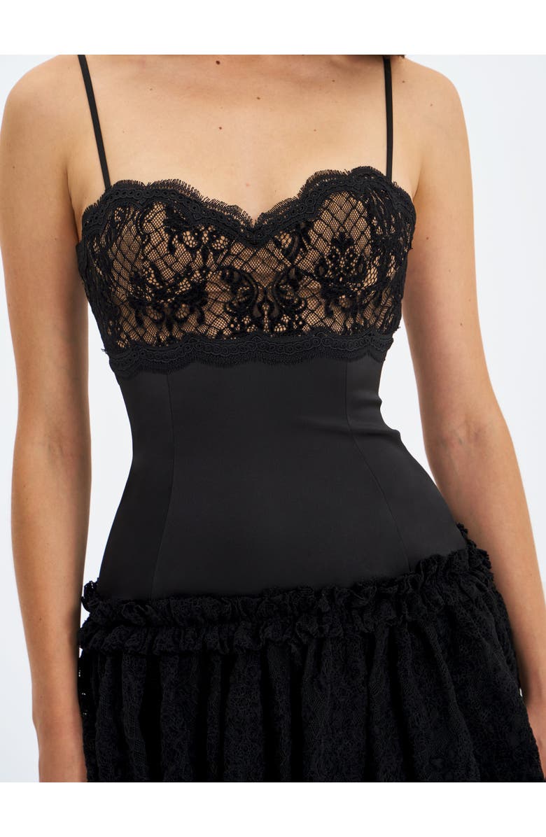 Miss Circle Umra Contrast Lace Sweetheart Gathered Mini Dress, Alternate, color, Black