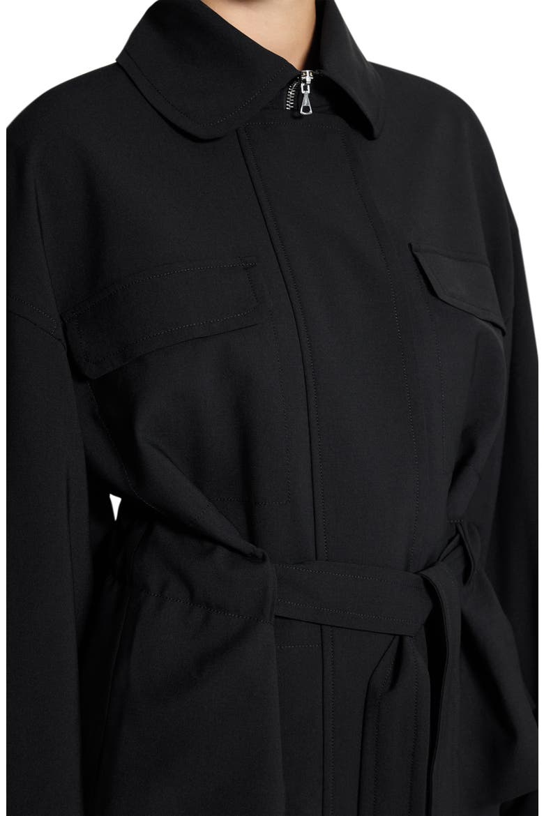Flight Tie Waist Stretch Wool Jacket, Alternate, color, BLACK - 001