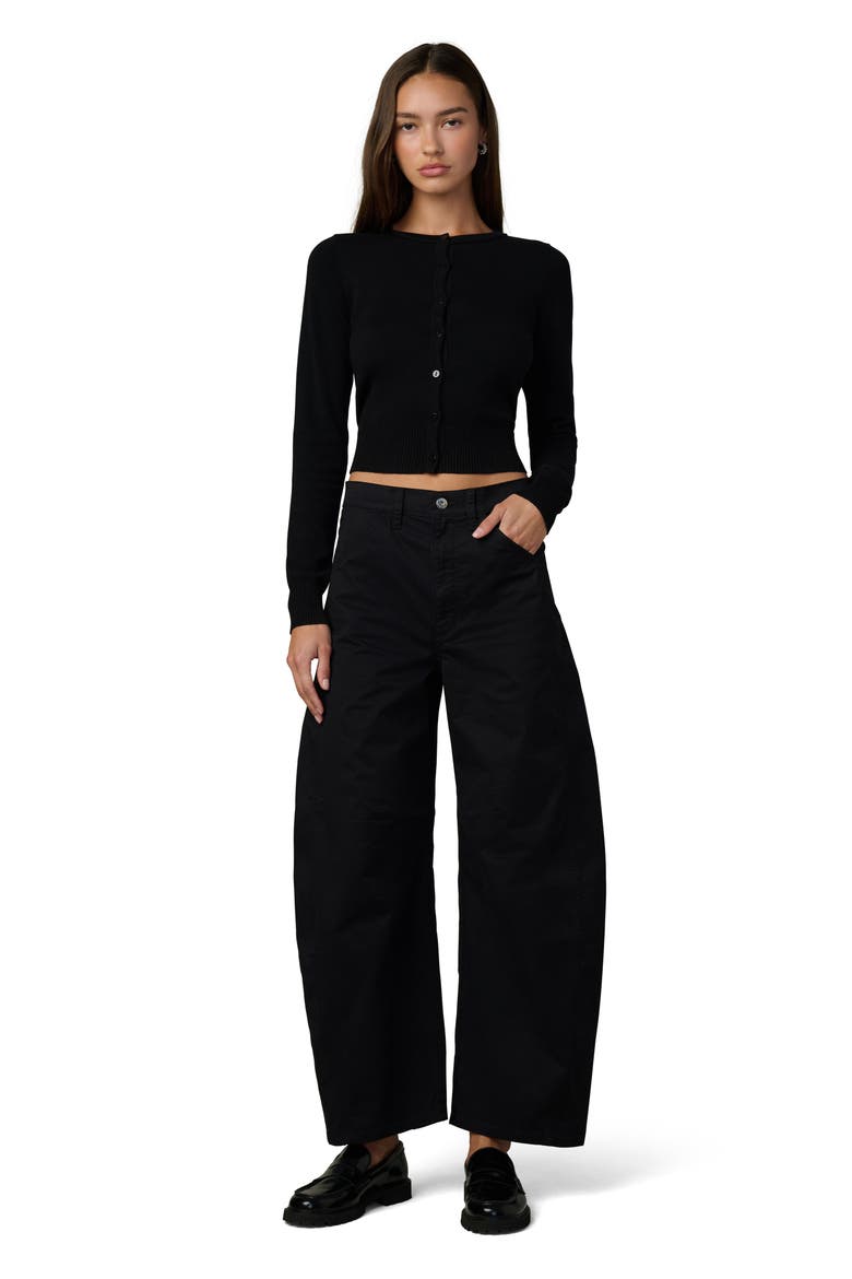 The Bowie High Waist Ankle Barrel Twill Pants, Alternate, color, BLACK