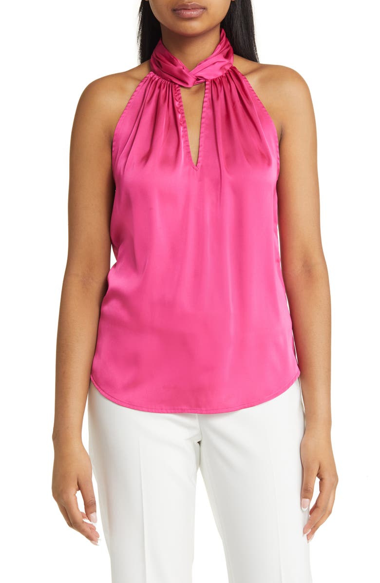 Anne Klein Twist Satin Halter Top, Main, color, 