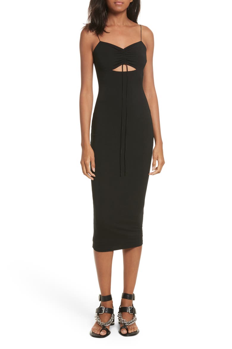 T by Alexander Wang Cutout Stretch Jersey Midi Dress, Main, color, BLACK