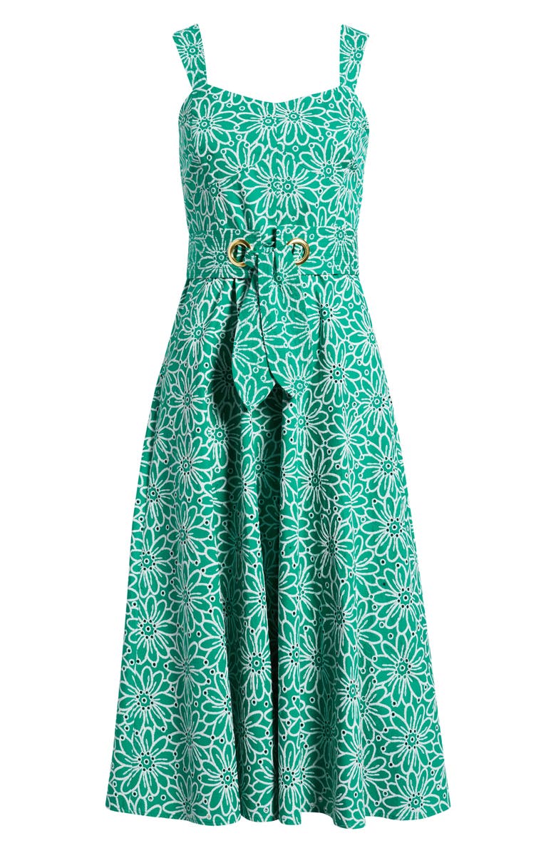Tahari ASL Floral Print Midi Dress, Alternate, color, Parakeet Green
