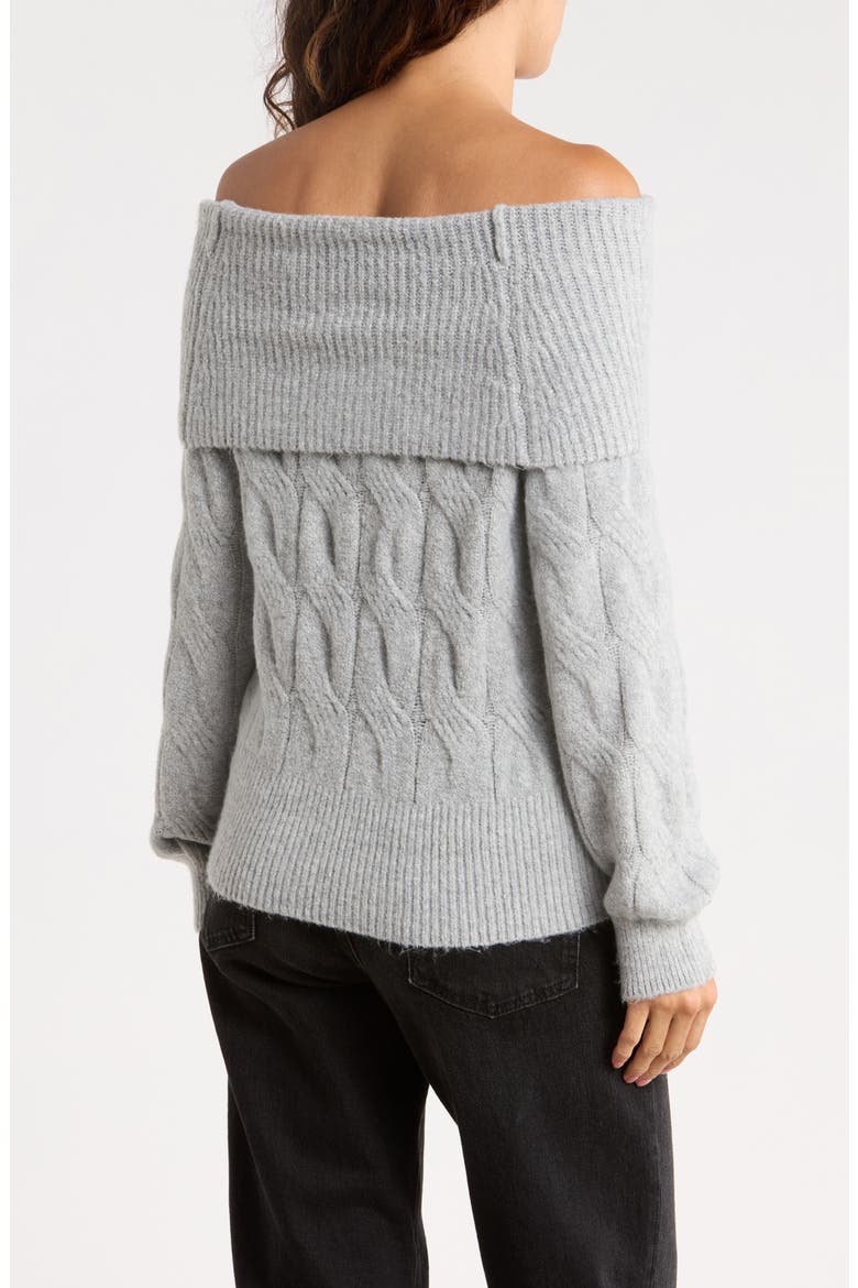 Off the Shoulder Cable Knit Sweater, Alternate, color, LIGHT GREY HEATHER
