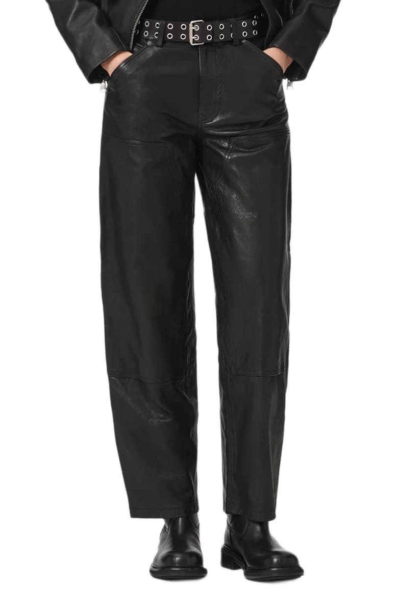 Manta Wide Leg Leather Trousers, Main, color, BLACK
