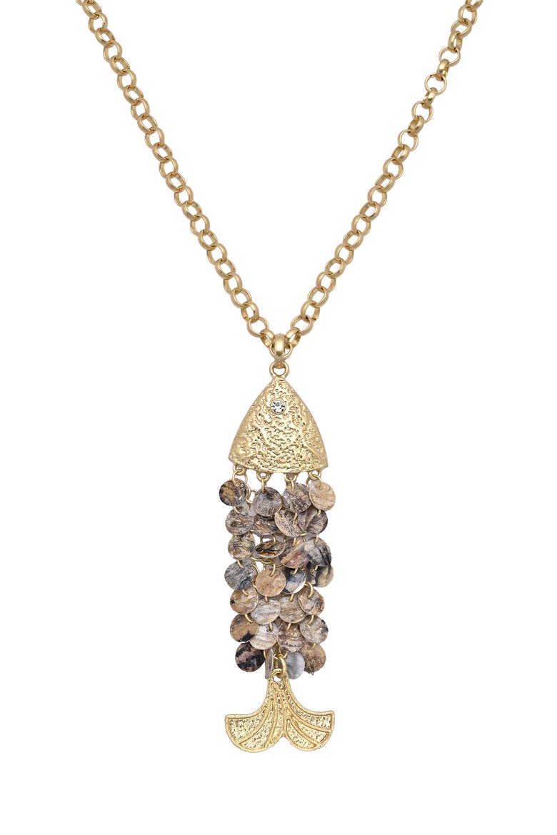 Nimba Fish Pendant Necklace, Main, color, GOLD