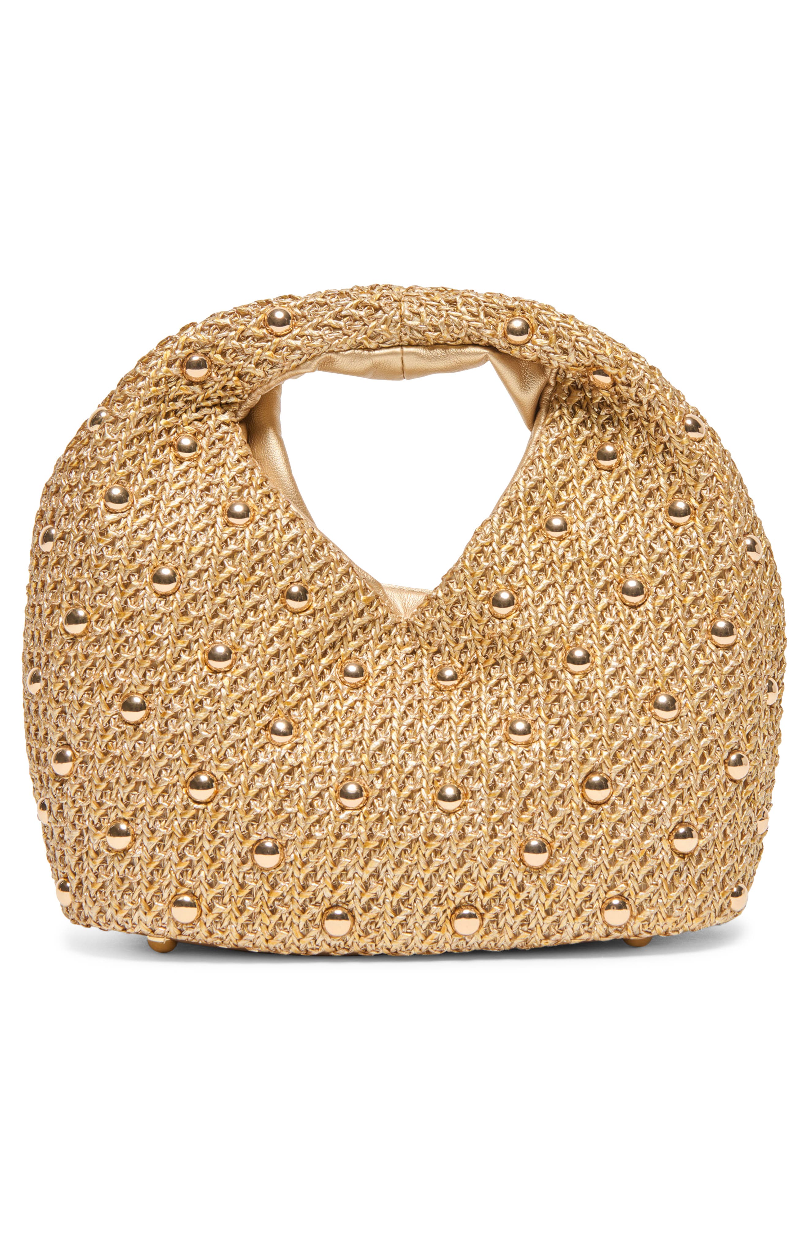 Dolce Vita Dahlia Studded Woven Raffia Handbag, Alternate, color, Gold