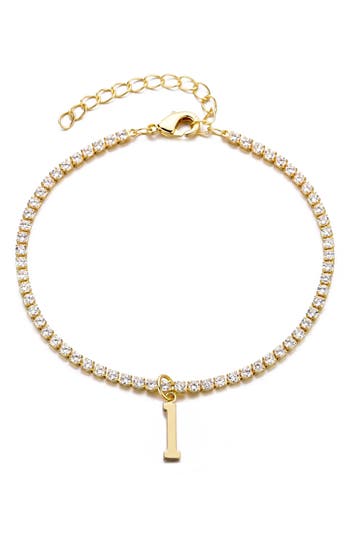 Adornia 14k Gold Plated Tennis Bracelet With Initial Charm In Gray