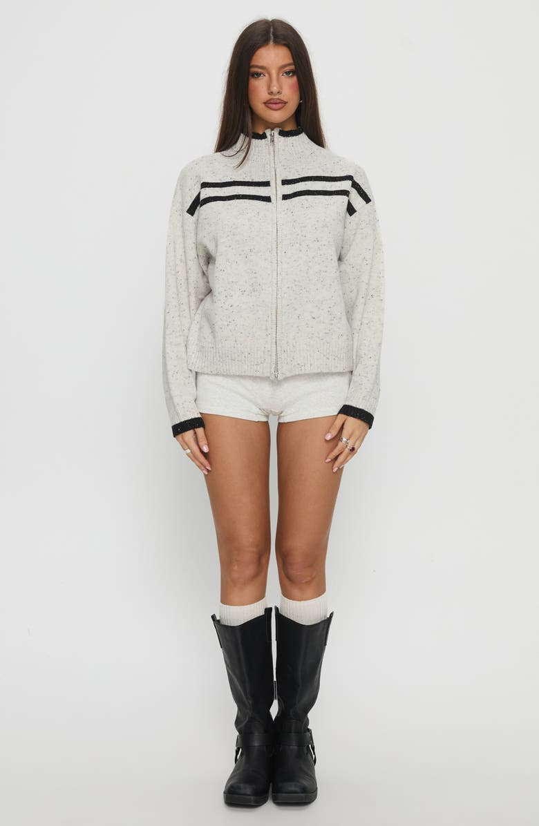 Princess Polly Overstayed Stripe Knit Jacket, Alternate, color, Grey