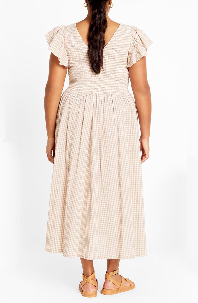 City Chic Charley Smocked Sundress, Alternate, color, Natural Check