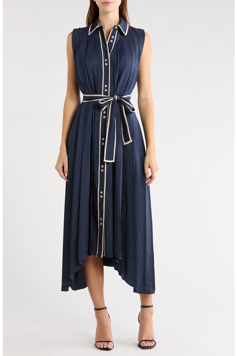 Kenneth Pleated Sleeveless Shirtdress, Main, color, NAVY