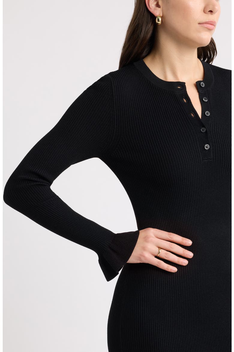 Striped Henley Sweater Dress, Alternate, color, BLACK