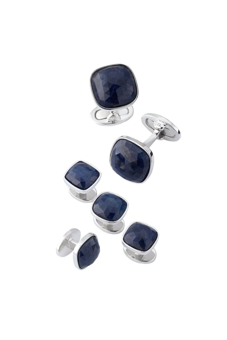 Sapphire Square Sterling Cufflink Stud Set, Main, color, Blue