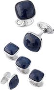 Jan Leslie Sapphire Square Sterling Cufflink Stud Set