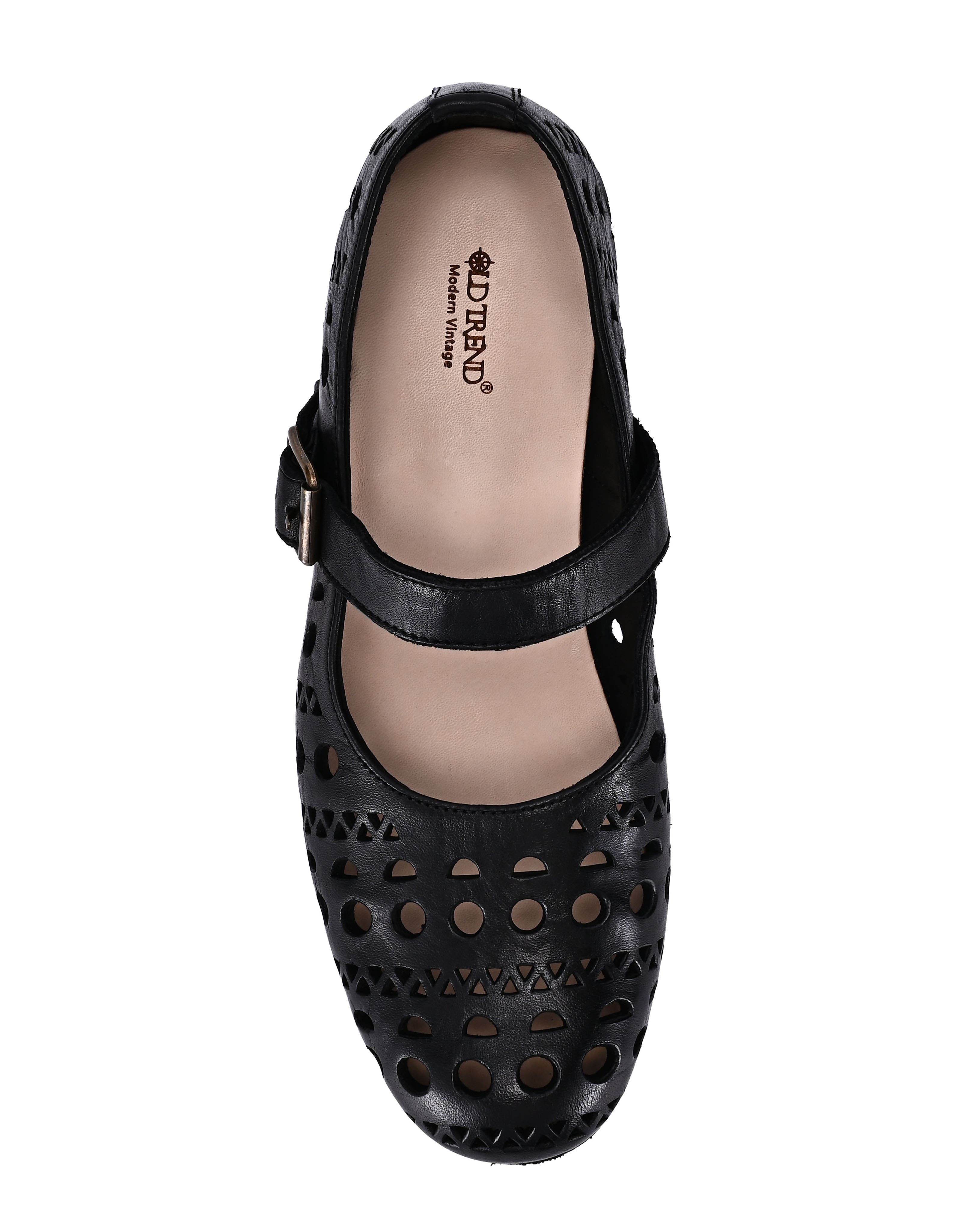 OLD TREND Retro Genuine Leather Breathable Cutout Mary Jane Flat, Alternate, color, Black