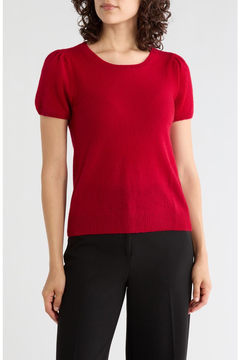 Puff Sleeve Cashmere Sweater, Main, color, DARK RED