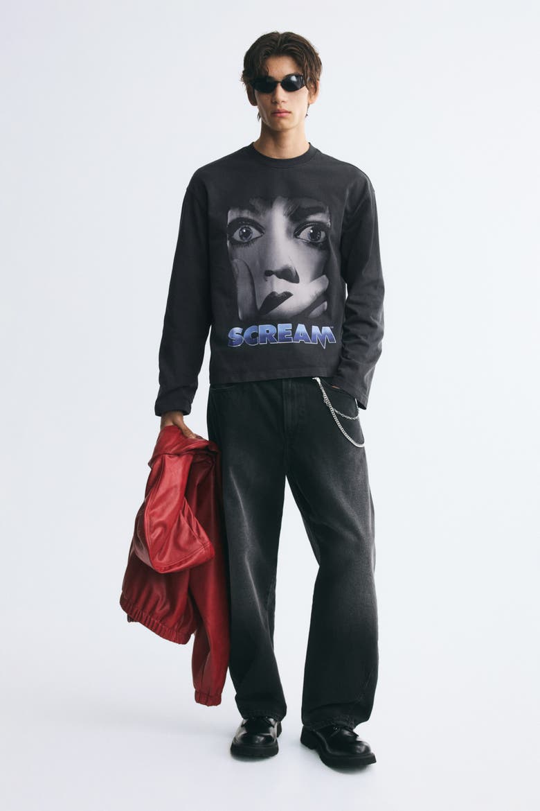 Regular-fit Boxy Printed Cotton T-shirt, Alternate, color, Black/Scream