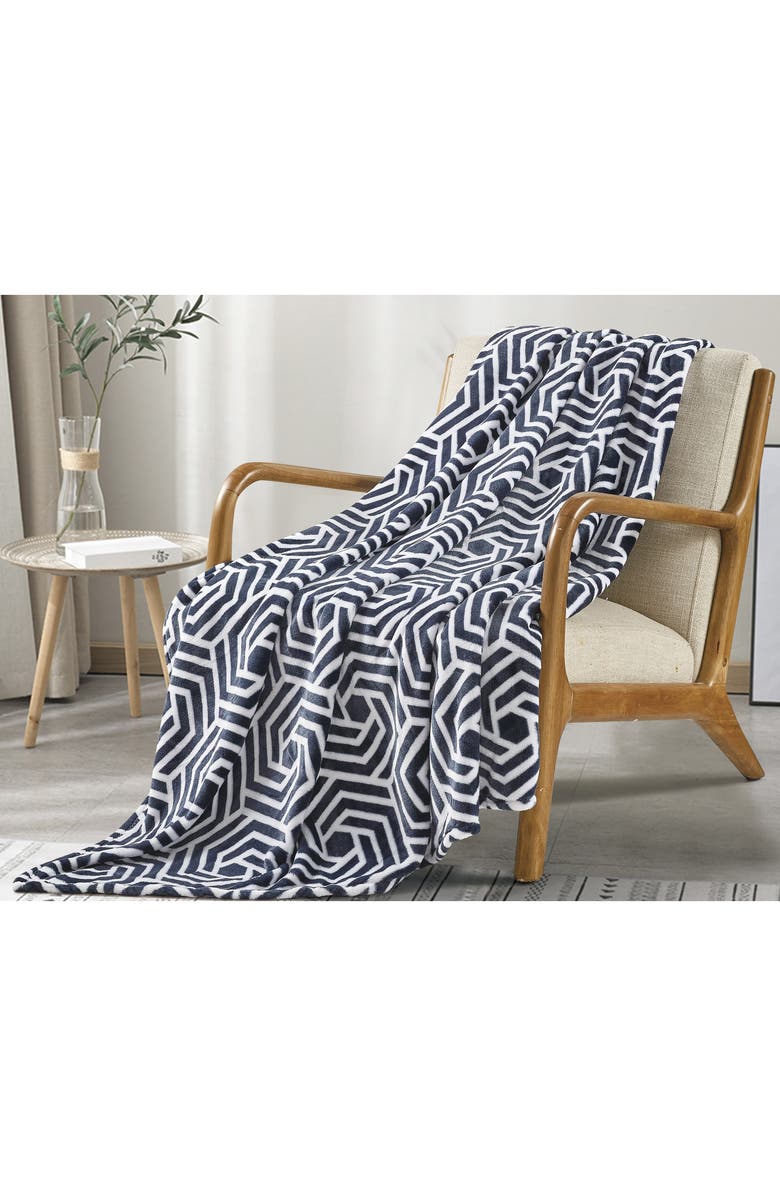 Luxury Home Azmera Plush Fleece Throw Blanket, Alternate, color, Blue Multi