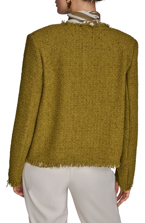 Donna Karan New York Fray Open Front Tweed Jacket In Green