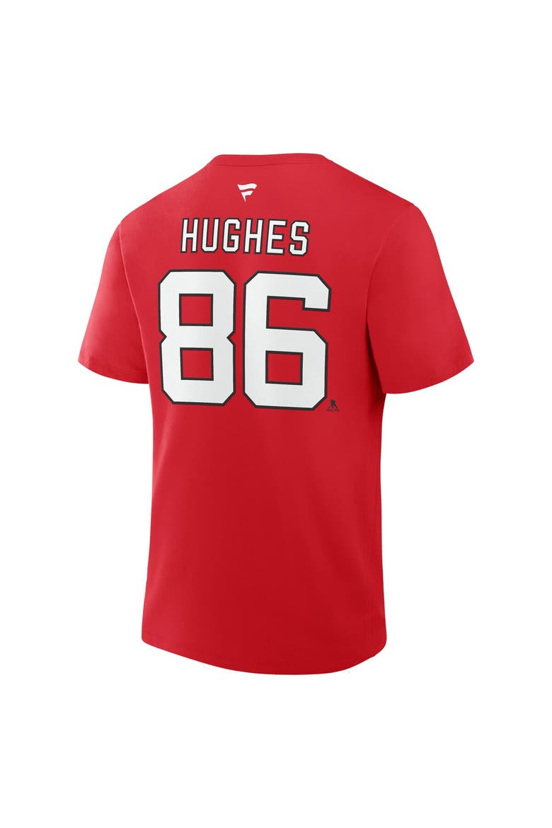 Men's Fanatics Jack Hughes Red New Jersey Devils Authentic Stack Name & Number T-Shirt, Alternate, color, Red