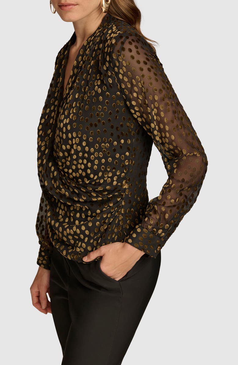 Donna Karan New York Burnout Velvet Dot Wrap Front Top, Alternate, color, 