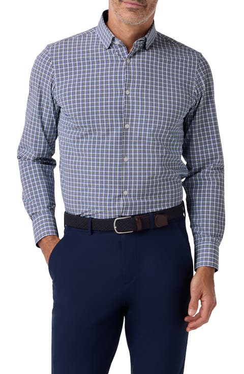 Leeward Trim Fit Plaid Performance Button-Up Shirt