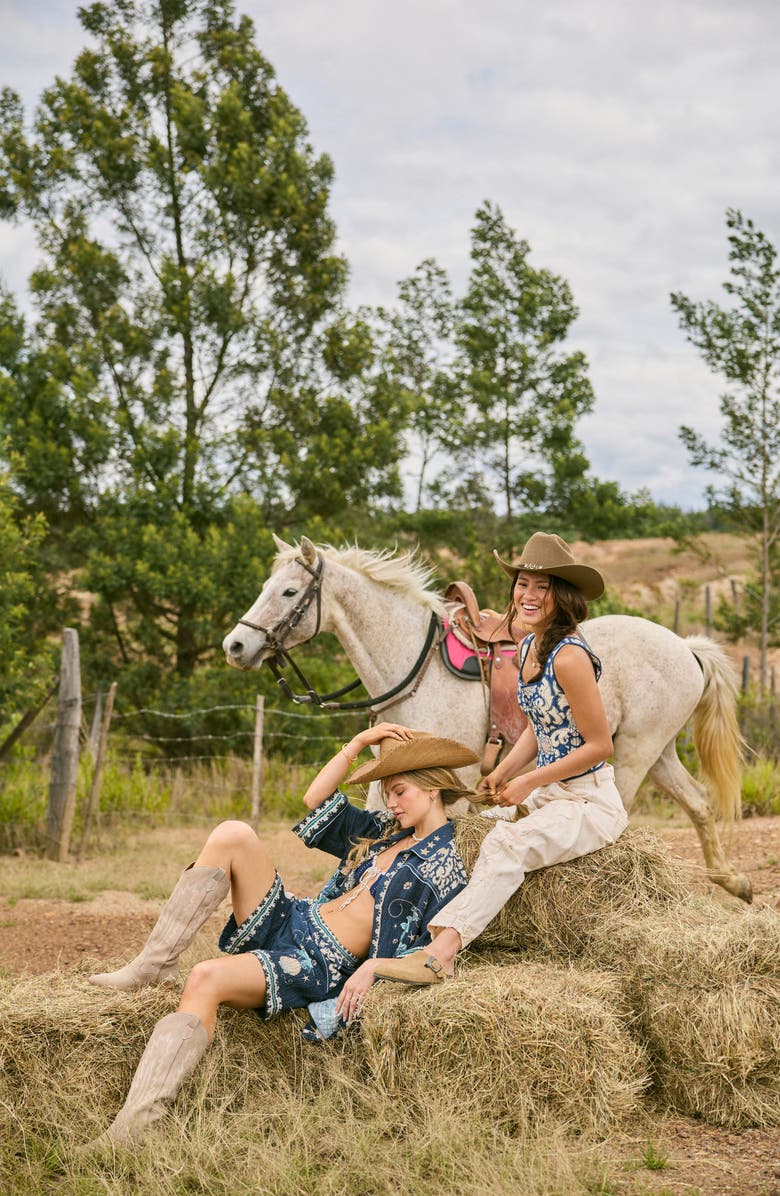 Agua Bendita The Chrissy Long Sleeve Cover-Up Shirt, Alternate, color, Blue